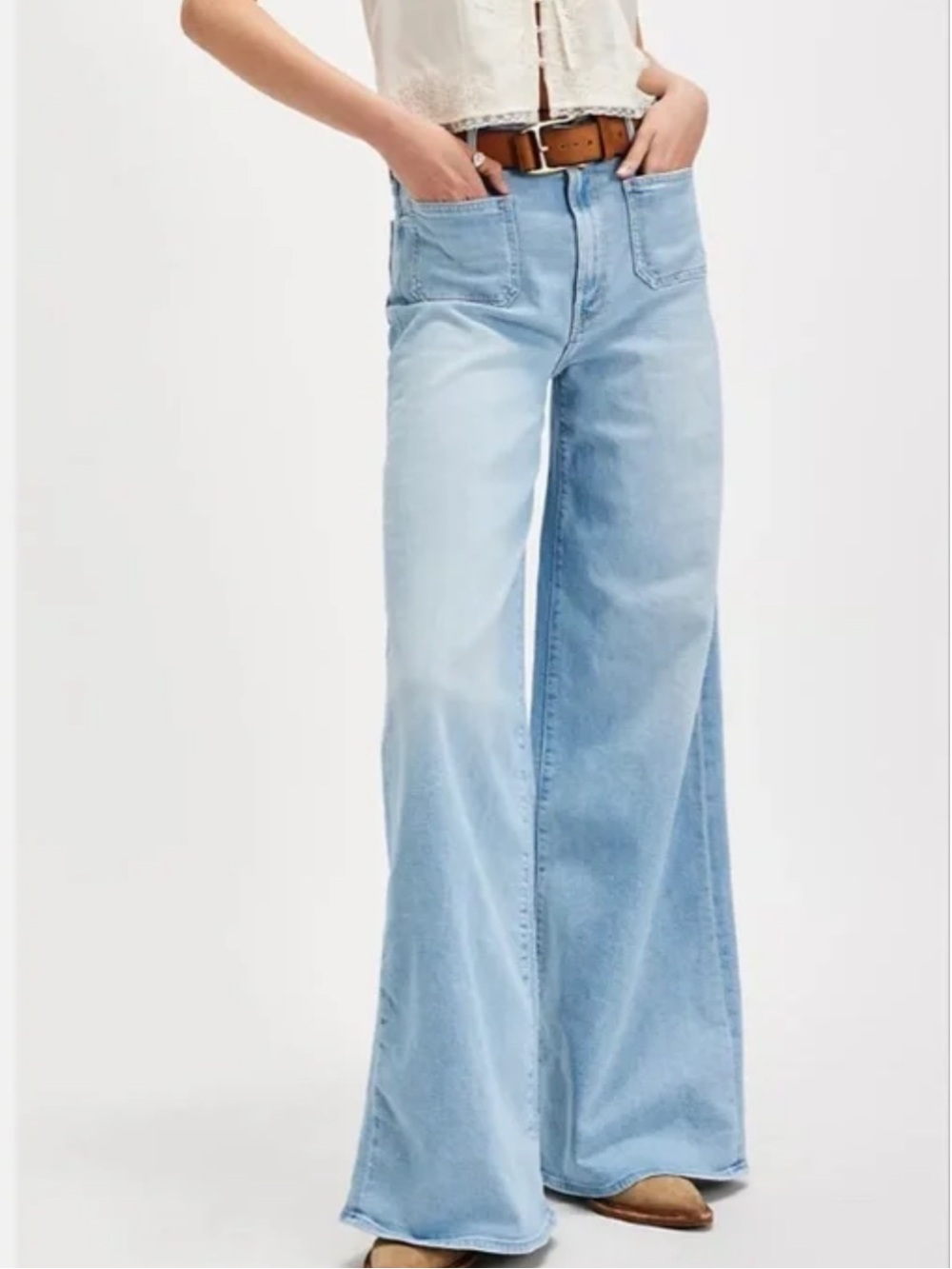 MOTHER Undercover Sneak Patch Pocket Wide Leg Jeans 31